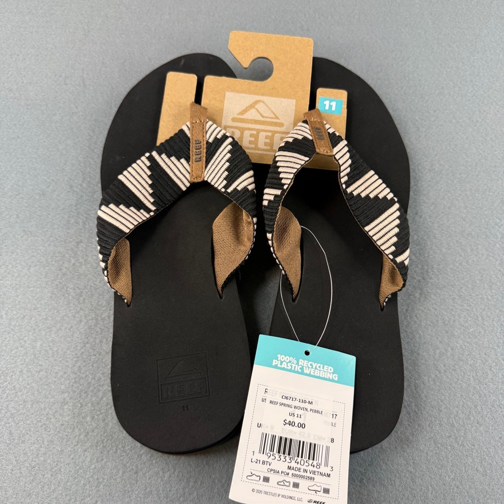 Reef Spring Woven Flip Flops Women 11 Black Pebble CI6717-110-M Recycled Webbing - Picture 1 of 7